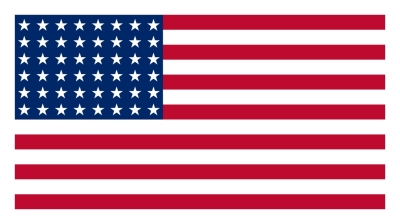 A 48-star US flag with a white border