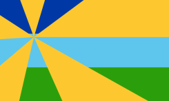 Alejandro Sanchez: "My flag shows three stripes and five rays. The green line represents the green grasses of Coral Springs. The light blue represents the blue sky’s, Coral Springs always has. The yellow rays are the rays from the sun that constantly shine above us. The dark blue represents the night and its covered by a sun ray because even though there is no sunlight during the night; the nights in Coral Springs are always warm."